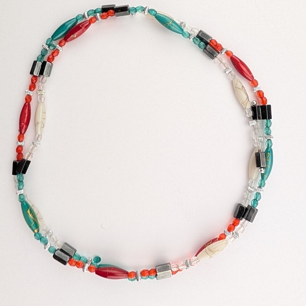 Vintage Magnetic Malachite And Coral Necklace Or Bracelet Adjustable